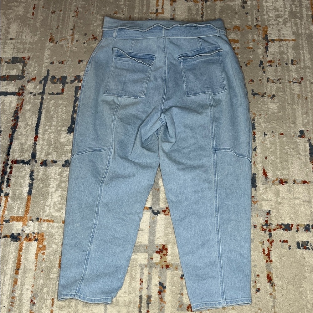 Fashion Nova Light Blue High-Rise Paperbag Jeans with Tie Belt - Picture 2 of 5